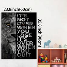 Inspirational Quote, Black And White Illustration Canvas Art, "It's Not Over When You Lose, It's Over When You Quit" - Motivational Animal Art, Strong Visual Impact, Perfect For Home, Office Wall Décor Valentine's Day Gift,Framed Poster