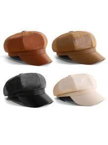 1pc Unisex Fashionable PU Beret Hat, Suitable For Small Head Size, Retro Casual Versatile Sun Hat, Ideal For Spring/Summer Outdoor And Street Style, Can Be Given As Gift