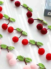 1pc Cherry Blossom Pom Pom Banner,Art Deco Cherry Blossom Garland Decor, Polyester Cherry Blossom Garlands, Colorful Ball Hanging Decoration, Fabric Cherry Pom Pom Banner, Wall Hanging For Wedding, Birthday Party, Valentine'S Day, Spring & Summer Room Wall DecorationDIY Threaded Ornament, No Power Needed, Suitable For Bedroom Wall, Holiday Party, Home Kitchen Festival Decor