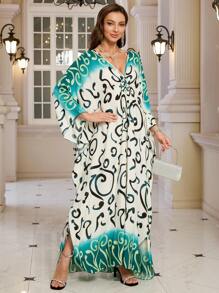Bohemian Batwing Sleeves Kaftan Plus Size House Dress Modest Arabian Dress Outfits