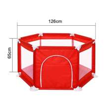 6 Sides Playpen By House & Round Zipper Door Play Pen - Red - View 2