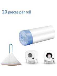 20pcs/Roll,White PE One-Time Drawstring Cat Litter Bags,Self - Cleaning Cat Litter Box Garbage Bags, Extra - Large Cat Litter Box Replacement Liners, Drawstring Garbage Bags Suitable For Robots Thick Plastic Bags For Cleaning, Compatible With Self- Cleaning Cat Litter Box Liners And Free Pet Shovel, Anti- Tear And Leak, For Reusable And Disposable Trays((64cm X 40cm)