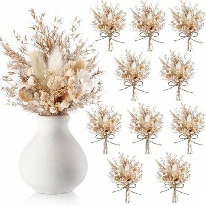 6pcs Mini Bouquets Real Dried Flowers, Immortal Flowers Wedding Favor Gifts, Office Desk, Living Room, Bedroom Decor Birthday Graduation