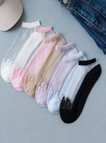 5 pares de medias transparentes de seda de vidrio para mujer, calcetines de unicolor transpirables de baja altura, transparentes, aptos para primavera, verano, uso diario y casual