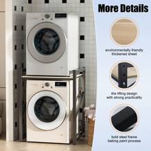 Over The Washer Storage Shelf, Washing Machine Storage Utility Rack With Countertop, Height Adjustable Washing Machine Storage Stand - Negro - Ver 2