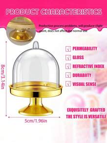 12 个金色迷你塑料纸杯蛋糕架带盖，迷你蛋糕盒，非常适合派对、婚礼和节日场合 - 包括复活节、毕业典礼、派对用品、婚礼假期、生日、情人节、春节假期和狂欢节主题 - 由 PVC 制成，无需电力（金色，透明） - 金色 - 查看 7