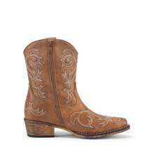 Women's Embroidered Cowboy Cowgirl Western Boots Stitched Ankle Boots With Square Toe, Chunky Heel, And Zipper Closure, Fashionable Short Booties - 摩卡棕 - 查看 6