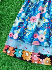 3-Piece Spring & Summer Simple Fashion Outfit, New Style Round Neck Four-Way Stretch Cap Sleeve Dress, Soft, Breathable And Comfortable For Outdoor Activities, Young Girl - Multicolor - View 5