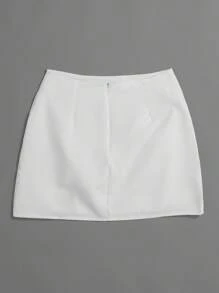 Minifalda blanca lisa para mujer, falda informal de verano con abertura lateral, falda de corte A, adecuada para citas, fiestas, trabajo y escuela. - Blanco - Ver 2