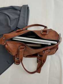 2025 Fashion Soft Leather Casual Shoulder Tote Bag, Vintage Solid Color Versatile Handbag For Work & Daily Use
