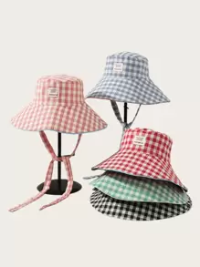1pc Women's Plaid Casual Polyester UPF Sun Protection Reversible Bucket Hat, Suitable For Spring/Summer
