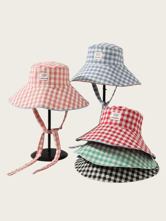 1 件女士格子休闲涤纶 UPF 防晒双面渔夫帽，适合春夏季