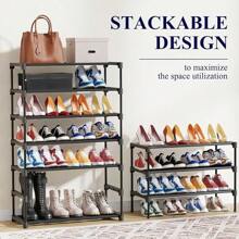 Kitsure Shoe Rack - Premium Non-Woven Shoe Rack Shelf, Shoe Organizer For Closet, Entryway, Garage & Corridor, Sturdy & Durable Long Stackable Shoe Shelves, Medium, Black - 黑色 - 查看 5