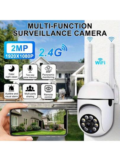 1pc 1080P Wireless WiFi Slimme Home Security Camera, 350° Viewing Angle, Spherical Motion Detection Function, Night Vision Alarm Push 2.4GHz Network, Wand Mounted Indoor Surveillance Supports Application Control. Monitoring IP Safety Monitoring, Elderly Children Caregiver, USB Power Supply view 2