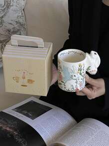 1/2 chiếc cốc sứ hình tai thỏ hoạt hình dễ thương - Cốc nước/cốc cà phê đáng yêu, hoàn hảo cho sử dụng hàng ngày! Vật dụng không thể thiếu cho mùa tựu trường! - trắng - Xem 9