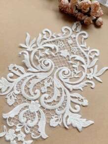 1pc Black & White European Grid Pattern Embroidered Water-Soluble Fabric Applique, Decoration For Wedding Dresses And Gowns - Multicolor - View 3