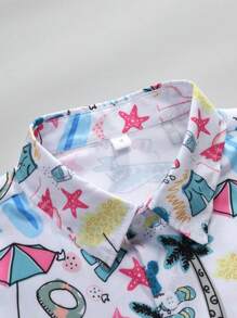 Men's Tropical Plant Printed Turn-Down Collar Front Button Casual Short Sleeve Shirt, Summer
