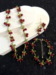 Juego de joyas artesanales con piedras naturales con diseño floral - Incluyendo pendientes, pulsera y collar para mujeres - Pendientes pulsera collar con piedras de color arándano - Ver 8