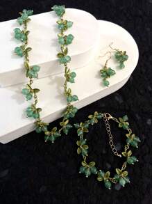 Juego de joyas artesanales con piedras naturales con diseño floral - Incluyendo pendientes, pulsera y collar para mujeres - Pendientes pulsera collar con piedras de color arándano - Ver 9