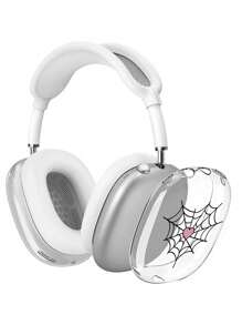 “1对心形蜘蛛网和蝙蝠爱心印花耳罩保护套，兼容 Max - 透明软TPU保护壳，防震防刮擦保护套”