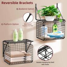 2 Pack Laundry Room Shelves, Wire Baskets With 8 Hooks, Over Washer And Dryer Shelf, Wall Mounted Storage And Clothes Drying Rack, Black,Spring,Minimalist,Summer Tops