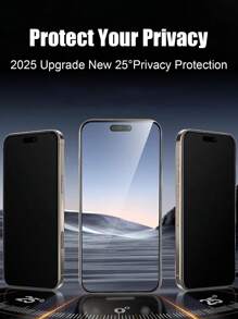 3 件装隐私屏幕保护膜，兼容 iPhone 11/12/13/14/15/16 Pro Max Plus X/XS/XR，采用钢化玻璃制成，具有 25° 隐私防窥保护，9H 硬度防刮，易于安装 - 黑色 - 查看 4