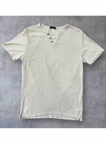 Cotton T-Shirt With Linen Effect - 米色 - 查看 1