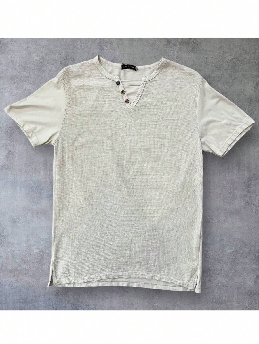 Cotton T-Shirt With Linen Effect - 米色 - 查看 1