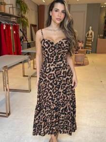 Women's Elegant Long Summer Party Dress With Buttons, Straps And Loose Cups - 盎司 - 查看 3