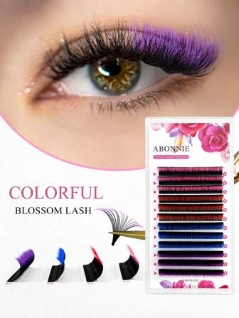 LAKANAKU Abonnie 12Rows 0.07mm C Curl Easy Fan Lashes Colorful Easy Fanning Eyelashes 12mm-15mm Fast Fan Blooming Eyelash Extensions Individual Lashes Automatic Flowering Volume Eyelash For Party Daily Makeup