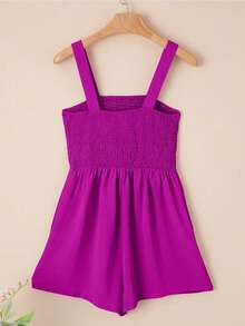 Acelitt 女士纯色方领拼接休闲连体裤，夏季优雅之选 - 紫色 - 查看 6