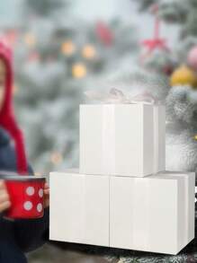 5件/2件-2025--节日礼品盒 12 X 12 厘米白色礼品盒，可容纳礼品、工艺品、婚礼派对礼品、纸杯蛋糕盒、伴娘求婚盒（带丝带） - 白色 - 查看 4