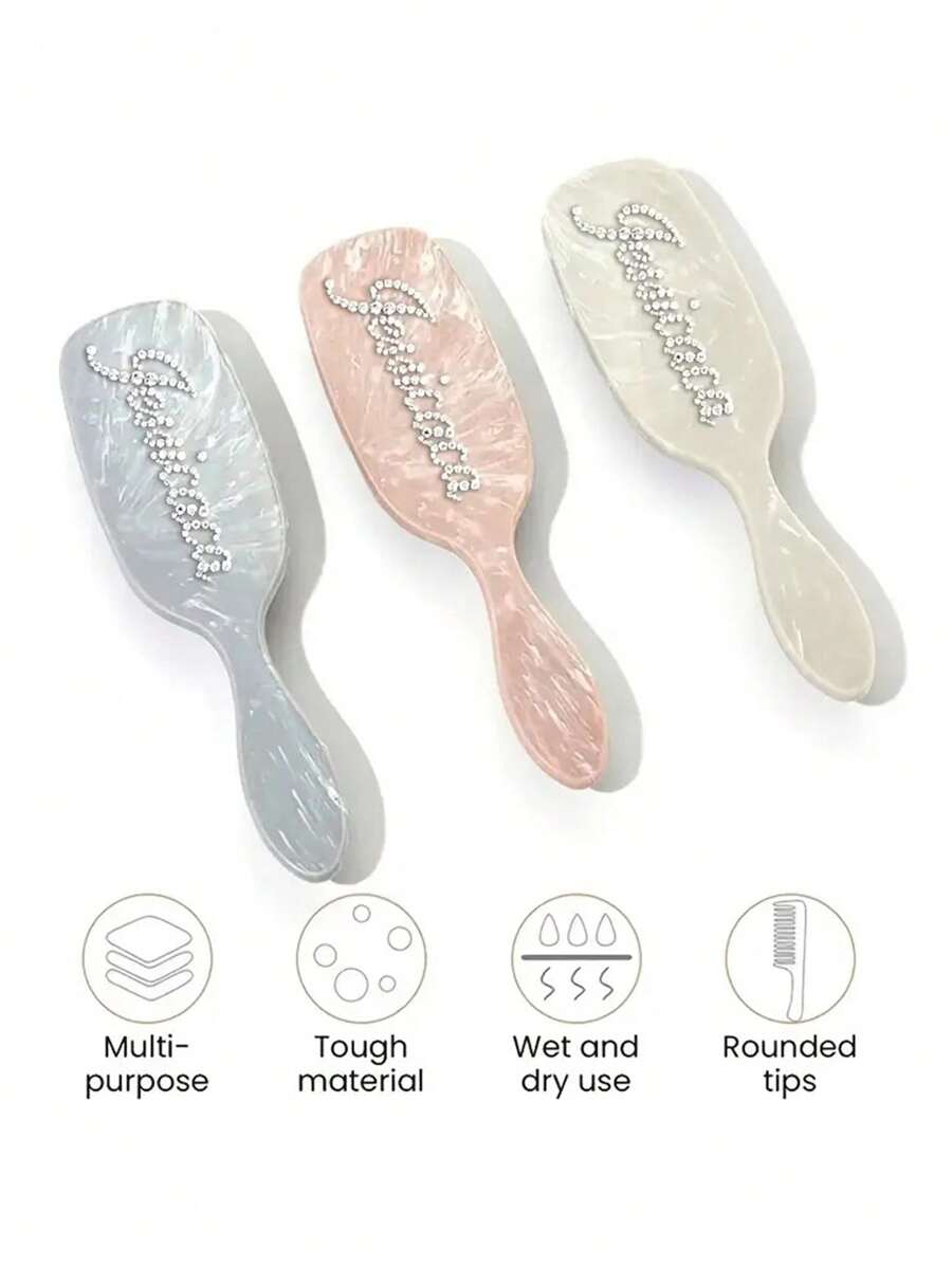 [Customized]Personalized Hair Brush Comb Marbled Pattern Handle Paddle Brush Custom Rhinestone Personalization Custom Name Letter Anti-Static Airbag Brush Scalp Hair Massage Hairbrush Cute Gift,Multi-Functional,Space-Saving,Ornamental,Letter,Exquisite,Stylish,Vintage,Unique,Customized,Personalized,Custom,Ideal Gifts For Her,Girlfriend,Her,Grandparents,For Anniversaries,For Weddings - Multicolor - View 1