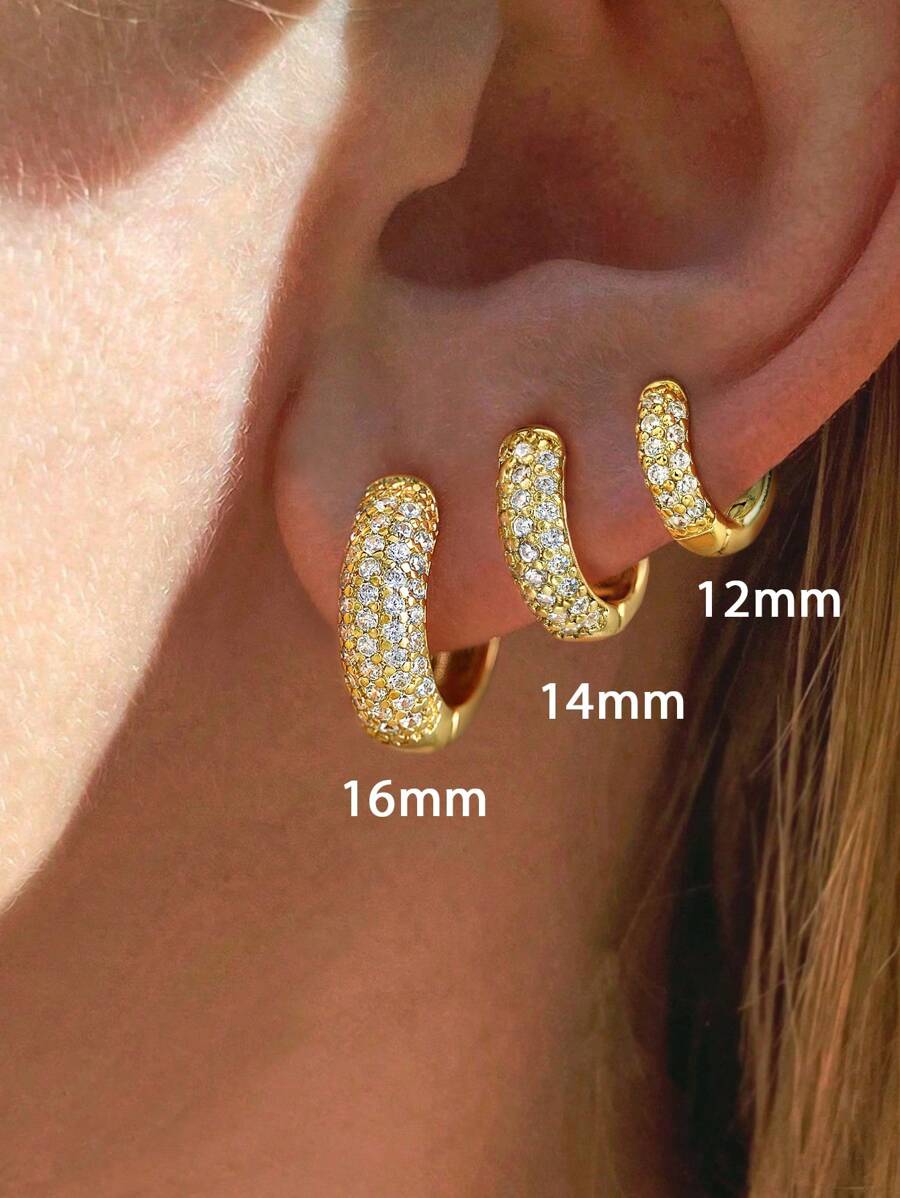 1 对 12 毫米-16 毫米水钻环状耳环 S925 或 925 纯银简约休闲女士耳环高品质珠宝礼物节日礼物生日礼物适合女性日常佩戴 - 半圈滿鑽圓形耳扣 - 查看 1