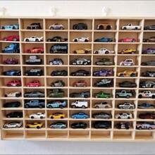 Car Display Case 60 Grids Wooden Car Model Display Cabinet Wall Mounted - 米色 - 查看 6