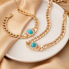 欧盟和美国热销珠宝套装，水钻和绿松石项链手链套装，女性夸张设计粗链项链套装