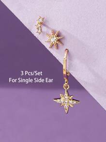 1 set de boucles d'oreilles pour femmes empilables décorées de faux perles, simples et - Doré - Voir 3