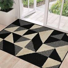 1 Stück rutschfeste Nylon-Fußmatte mit Zwei-Farben-Design, dekorativer Eingangsläufer, Badezimmermatte, Geschenk für Geburtstag, Abschluss, Raumdekoration, Heimdekoration, Badezimmerdekoration, Schlafzimmerdekoration, Küchendekoration, Wohnzimmerdekoration, Bürodekoration, Hausdekoration, Wohnzimmerteppich, Raumdekoration, ästhetischer Teppich - Schwarz - Übersicht 4