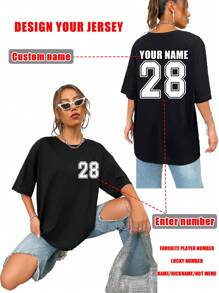 Camiseta personalizada para mujer, números, nombres y frases personalizadas, regalo festivo para San Valentín, Navidad, boda, cumpleaños y ocasiones de aniversario - Negro - Ver 1