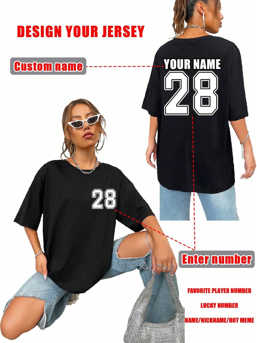 Camiseta personalizada para mujer, números, nombres y frases personalizadas, regalo festivo para San Valentín, Navidad, boda, cumpleaños y ocasiones de aniversario - Negro - Ver 1