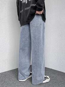 Pantalones vaqueros de mezclilla recta lavada minimalista y versátil de primera calidad, con cintura elástica con cordón, pantalones casuales para todas las estaciones