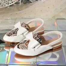 全新舒适扁平松紧带蝴蝶结装饰女童鞋 - 白色 - 查看 3