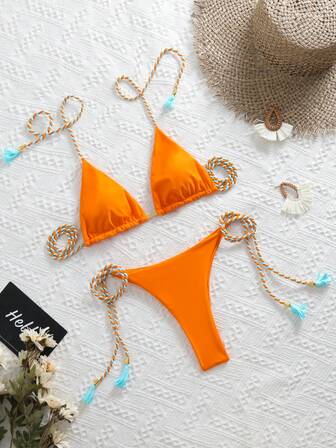 Bikini de alta gama con escote halter, espalda descubierta y trenzado, nuevo para 2025