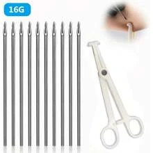 10pcs Ear Nose Piercing Needles,12G/13G/14G/16G/18G/20G Body Piercing Needles, Sterile Disposable Stainless Steel Needles With Septum Forceps, Body Hollow Needle Piercing Kit For Ear Belly Tongue Piercing Tools - Steel - View 9