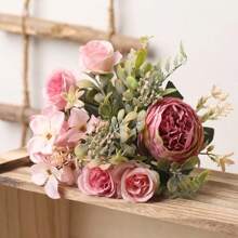 DociDaci -flores de rosas artificiales de seda blanca de otoño, ramo de alta calidad, arreglo Floral falso de lujo, decoración del hogar de boda - Rosa - Ver 2