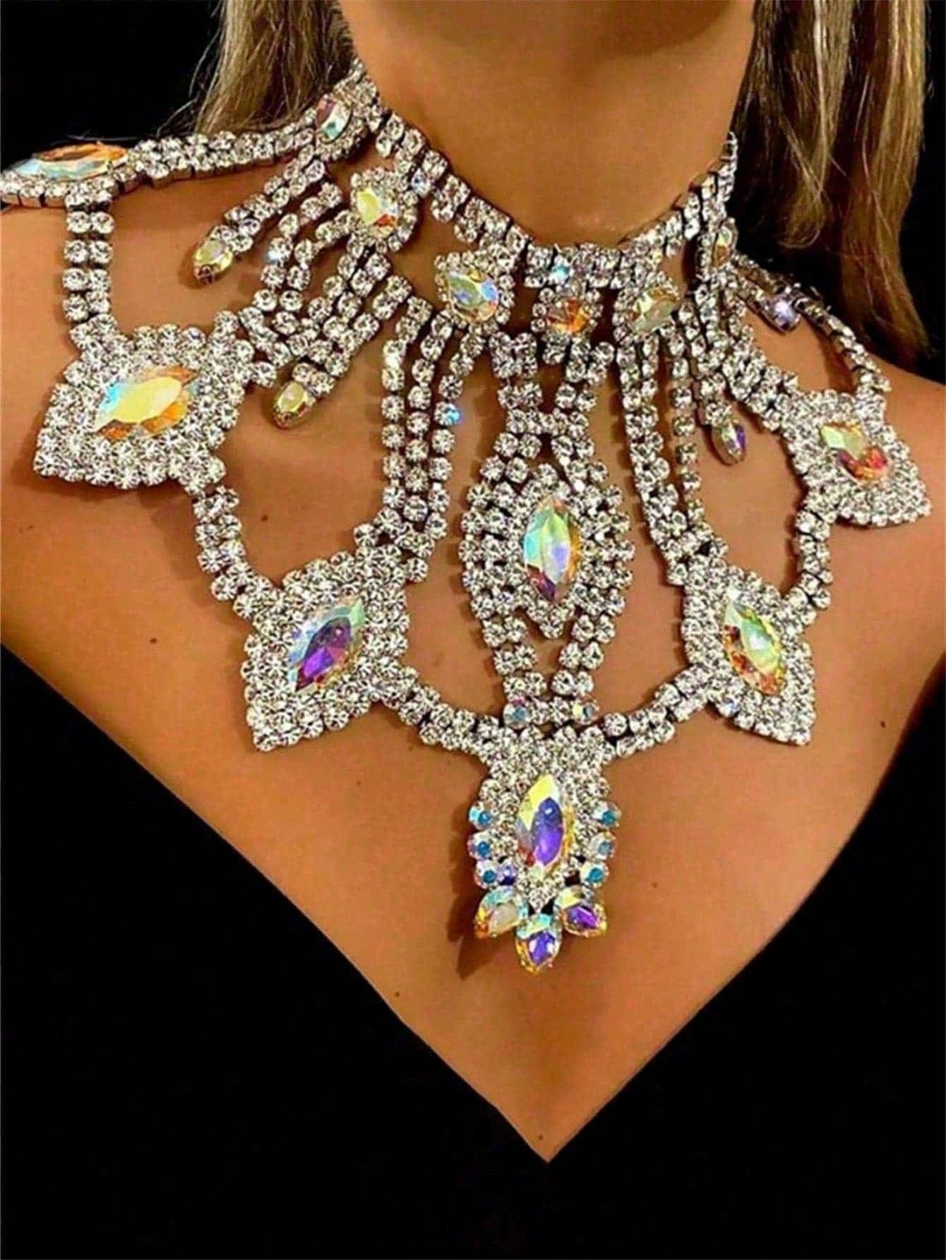 Multi-Layer AB Color Water Drop Pendant Necklace, Luxury Personalized Versatile Dress Accessory Necklace