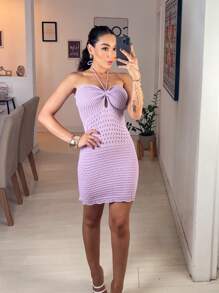 Strapless Dress - Lilac Purple - View 2