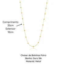 Choker de Bolinhas Potro Semijoia Delicada Banhada a Ouro18k Antialérgica