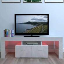 High Gloss LED TV Stand Cabinet For 65-Inch TVs, Stylish Entertainment Center Featuring 2 Spacious Drawers