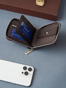 HOVI'S New Lychee Texture Men Short Button Wallet Horizontal Zipper Multi-Functional Card Holder Clip Coin Purse Gift - Brown - View 4